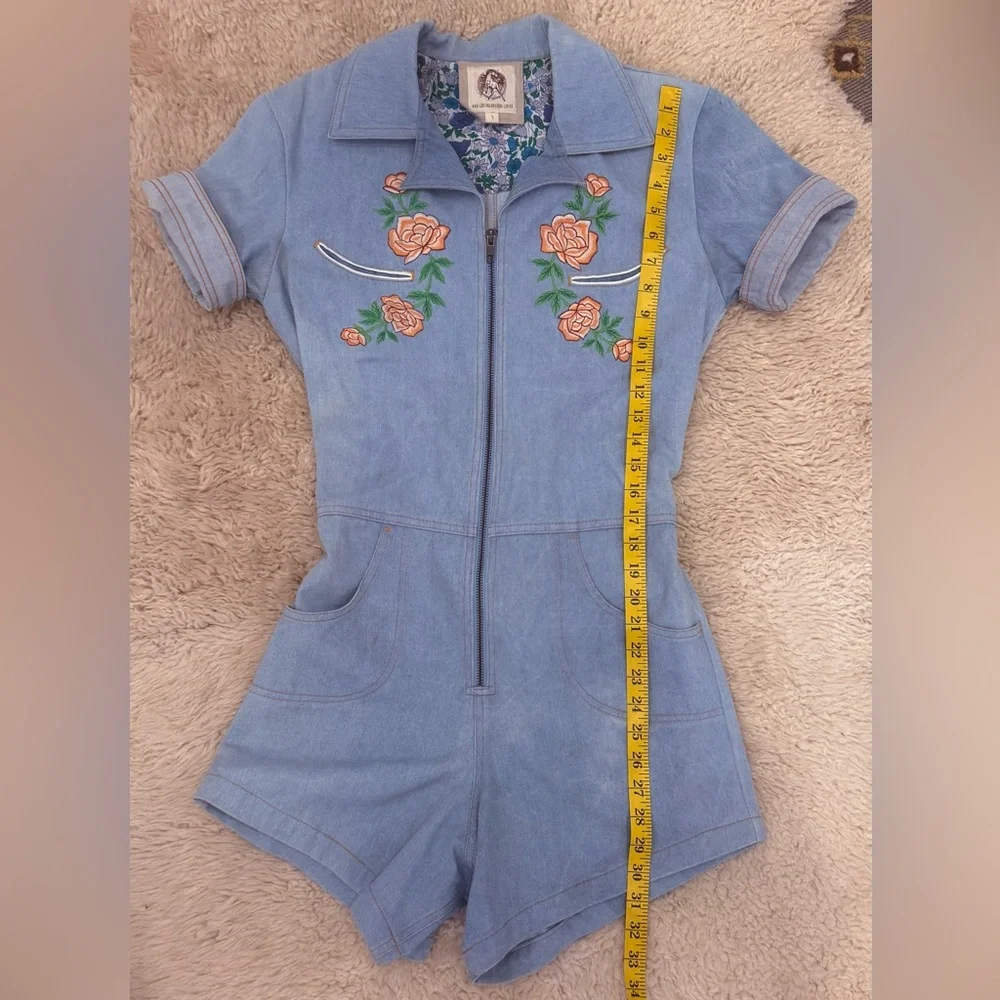 Chasing Unicorns Blue Floral Embroidered Romper - Picture 5 of 7